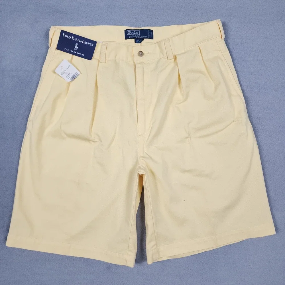 Vtg Polo Ralph Lauren Tyler Short Mens 34 Yellow Pleated Cotton Chino Shorts NWT